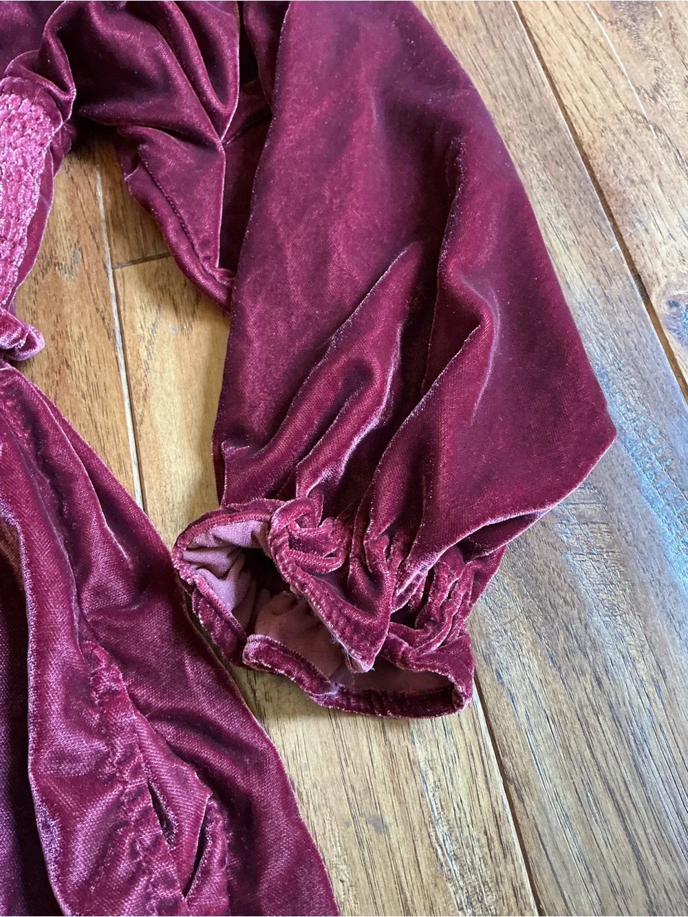 Free People Daphne‎ Velvet Mini Dress Open Lace-up Back, Deep Red, Maroon, Small